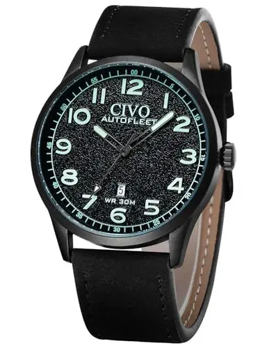 Produktbild: CIVO Uhren Herren Militär Quarzuhr: Klassisch Armbanduhr Herren Datum Leuchtend Analog Schwarz Lederarmband - Geschenke für Männer