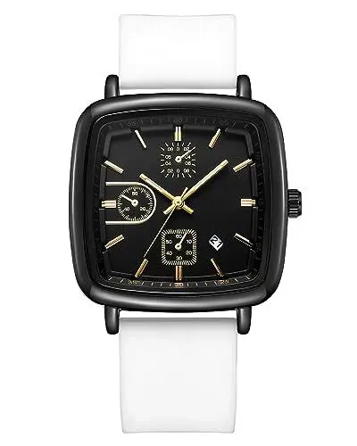 Produktbild: CIVO Uhren Herren Quadrat Analog Armbanduhr Herren Mode Datum Leuchtend Weiß Silikon Armband Herrenuhren Wasserdicht Quarzuhr Unisex Geschenke für Männer