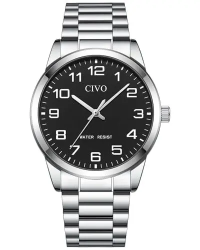 Produktbild: CIVO Uhren Herren Silber Armbanduhr: Casual Analog Quarz Leicht Lesbare Herrenuhr - Edelstahl Wasserdicht Herren Uhr