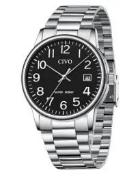 Produktbild: CIVO Uhren Herren Silber Armbanduhr: Wasserdicht Männer Uhr Schwarz Ziffernblatt Klassisch - Edelstahl Herren Uhr Analog Quarz mit Datum