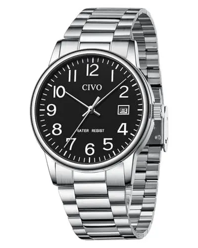 Produktbild: CIVO Uhren Herren Silber Armbanduhr: Wasserdicht Männer Uhr Schwarz Ziffernblatt Klassisch - Edelstahl Herren Uhr Analog Quarz mit Datum