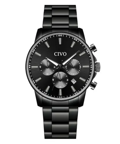 Produktbild: CIVO Uhren Herren Wasserdicht Armbanduhr: Schwarz Chronograph Männeruhr - Edelstahl Analog Quarz Mode Herrenuhr
