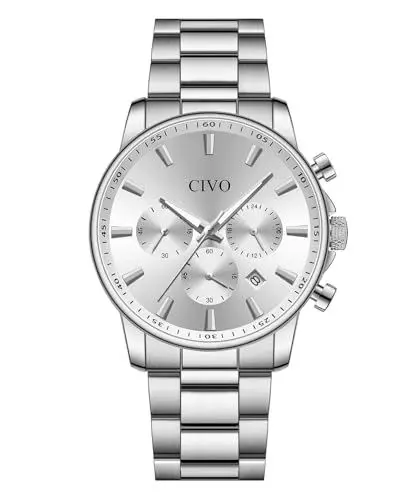 Produktbild: CIVO Uhren Herren Wasserdicht Armbanduhr: Silber Chronograph Männeruhr - Edelstahl Analog Quarz Mode Herrenuhr