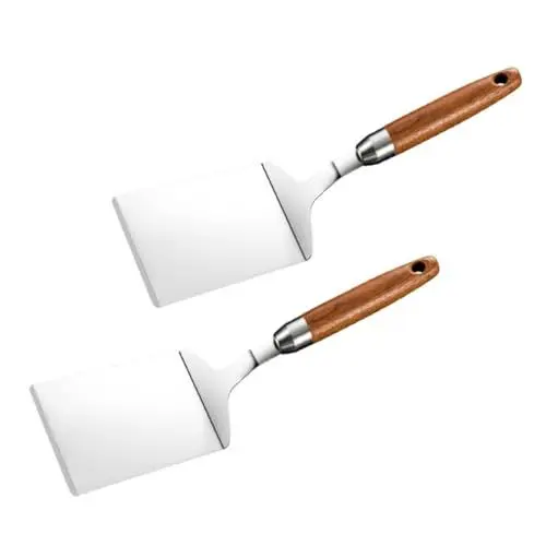 Produktbild: CIYODO 2st Pfannenwender Spachtelwender Steakspatel Grillwender Wok-wender Grillschaber Spachtel Zubehör Für Flattop-Grills Grillschaufel Steakwender Wok-Werkzeuge Küchenwaren Silver Holz