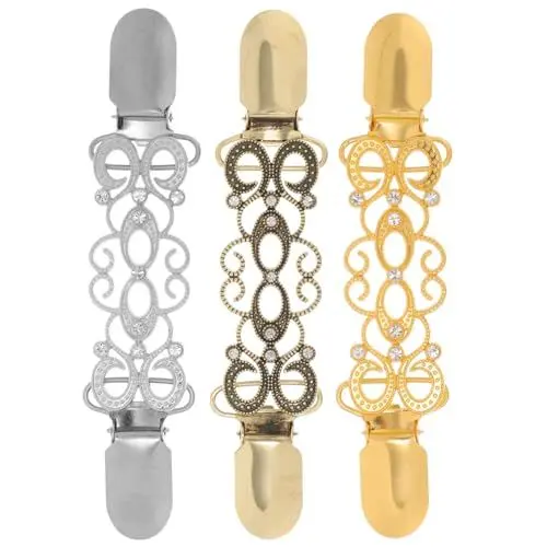 Produktbild: CIYODO 3Stück Damen Strickjacken Clips Kreative Legierungs Diamant Cardigan Verbindungsschnallen Kragen Clips in Antiksilber und Antikbronze Elegante Accessoires für Mode und Stil