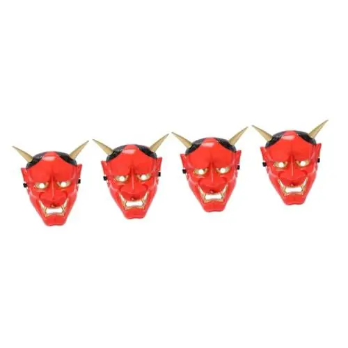 Produktbild: CIYODO 4 Stück Halloween-maske Geisterkopfmaske Cosplay Gruselige Masken Gruselige Streichmasken Japanische Monstermaske Kostüm Punk-maske Halloween-tengu Halloween-ohrringe Plastik Rot