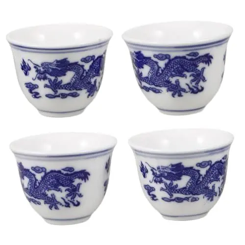 Produktbild: CIYODO 4stücke Keramik Tee Tassen Chinesischen Stil Retro Blau Und Weiß Porzellan Tragbare Teegeschirr Haushaltsteetasse