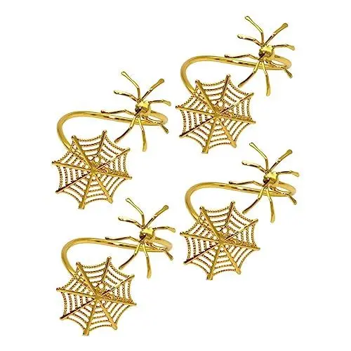 Produktbild: CIYODO Eleganter Serviettenring mit Halloween-Spinnennetz Serviettenschnalle aus Metall 4-teiliges Set für die Tischdekoration