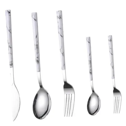 Produktbild: CIYODO 5 Stücke Moderne Marmor Finish Edelstahl Besteck Set Gabeln Löffel Dining Utensil