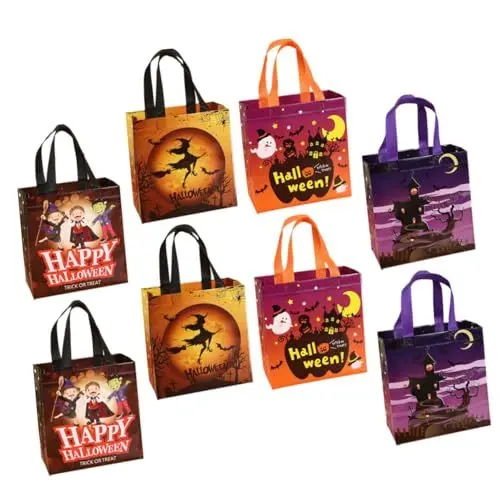 Produktbild: CIYODO 8er Satz Wiederverwendbare Geschenktüten Mit Griffen Für Halloween Zum Verpacken Von Süßigkeiten Und Dekoration Robust Und Einfach Zu Transportieren