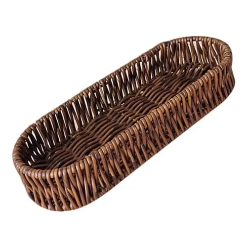 Produktbild: CIYODO Geflochtener Rattan Brotkorb Ovaler Aufbewahrungskorb für Snacks und Utensilien Eleganter Tisch Organizer für Küche und Esszimmer für Familienfeiern und