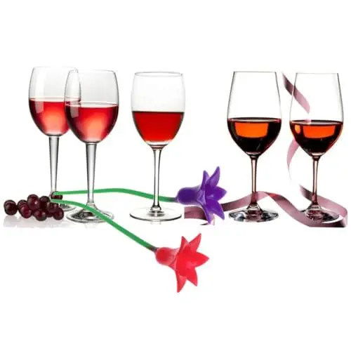 Produktbild: CIYODO Glasmarker Aus Silikon 12st Markierungsglas Marker Für Weinanhänger Party-glasmarker Weinglasmarker Aus Silikon Identifizierung Von Silikonglas Die Blumen Rotweinglas Weinglas