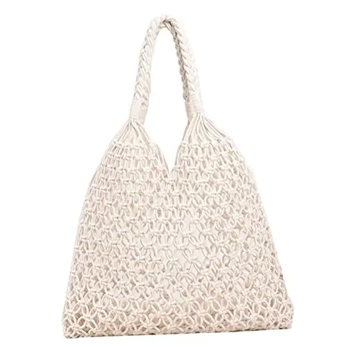 Produktbild: CIYODO Große Kapazität Woven Strandtasche für Damen Handgewebte Umhängetasche aus Baumwollseil für Strand Reisen und Einkaufen Leicht und Langlebig Modisches Accessoire für Sommer