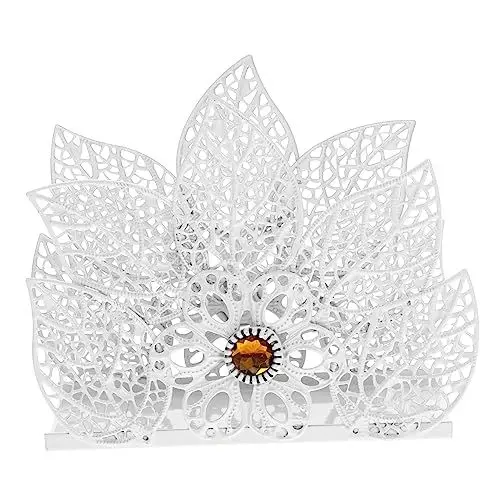 Produktbild: CIYODO Eleganter Serviettenhalter Aus Metall Weiß Serviettenständer Mit Diamant-akzenten Taschentuchständer Für Die Tischplatte