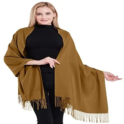 Produktbild: CJ Apparel Hellbraun 100% Kaschmir Zweilagige Schals Pashmina Handgemacht in Nepal Schultertuch Schal Umschlagtuch NEU