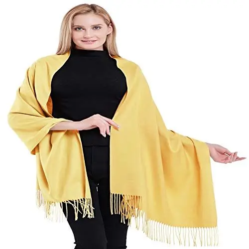 Produktbild: CJ Apparel Hellgold 100% Kaschmir Zweilagige Schals Pashmina Handgemacht in Nepal Schultertuch Schal Umschlagtuch NEU