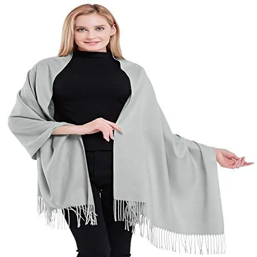 Produktbild: CJ Apparel Hellgrau 100% Kaschmir Zweilagige Schals Pashmina Handgemacht in Nepal Schultertuch Schal Umschlagtuch NEU