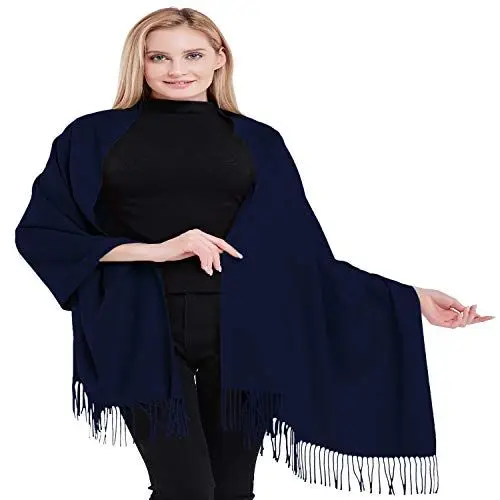 Produktbild: CJ Apparel Marineblau 100% Kaschmir Zweilagige Schals Pashmina Handgemacht in Nepal Schultertuch Schal Umschlagtuch NEU