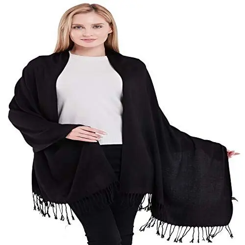 Produktbild: CJ Apparel Schwarz 100% Kaschmir Zweilagige Schals Pashmina Handgemacht in Nepal Schultertuch Schal Umschlagtuch NEU