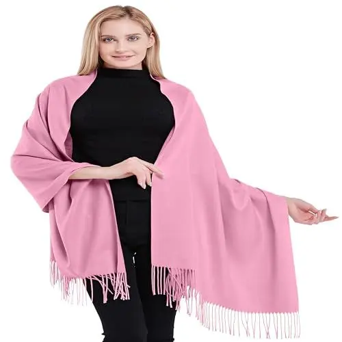 Produktbild: CJ Apparel Zartrosa 100% Kaschmir Zweilagige Schals Pashmina Handgemacht in Nepal Schultertuch Schal Umschlagtuch NEU