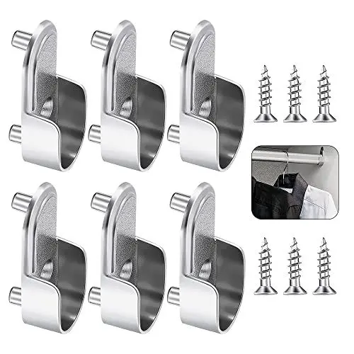 Produktbild: CJBIN 6 Stücke Kleiderstange Halterung, 15mm Kleiderstangenhalter Kleiderstange Halterung mit Schrauben, Schrankrohrlager Stangen Halterung für Schrankrohraufhänger Kleidung Rutenhalter