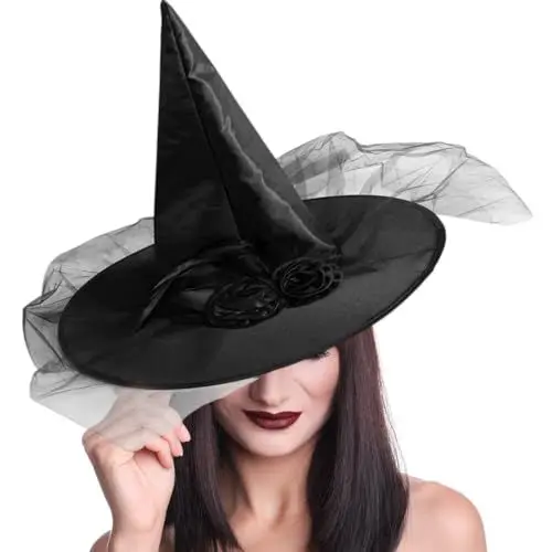 Produktbild: CJBIN Halloween Hexenhut Damen Schwarz Mit Rose, Zauberhut für Kinder, Zauberer Hut für Kostüm Party Dekoration, Verkleiden