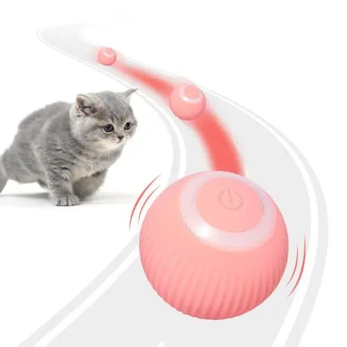 Produktbild: CJBIN Katzenspielzeug Ball Elektrisch, Interaktives Katzenball Selbstrollender Ball Katze mit LED-Licht, Automatischer 360-Grad USB Wiederaufladbares Katzenbälle Elektrisch für Katzen Welpen, Rosa