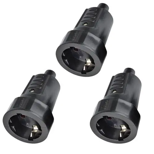 Produktbild: CJBIN Schuko Kupplung, 3 Stück Schutzkontakt-Gummikupplung mit Knickschutztülle, Aussen Wasserdicht Eurostecker Kupplung 230V 16A, Bruchfest Schutzkontakt Kupplung Ohne Kabel, Schwarz