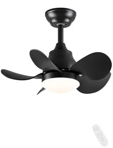 Produktbild: CJOY Klein Deckenventilator mit Fernbedienung 56cm, Schwarz Deckenventilator mit Beleuchtung Dimmbar, Leise 6 Geschwindigkeit Umkehrbar, 5 ABS Lame Deckenventilatoren für Schlafzimmer/Wohnbereich