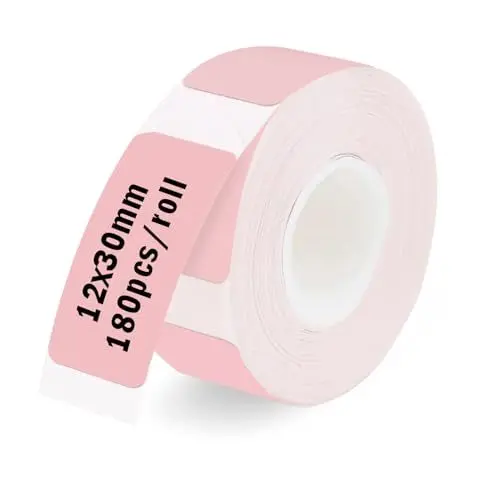 Produktbild: CKCLR Thermo-Etikettenband, 12 x 30 mm Etiketten Papier, Etikettierpapier für Etikettendrucker, 7m wasserfeste Etiketten geeignet für Haus, Büro, Schule (Rosa, 180 Etiketten/Rolle)