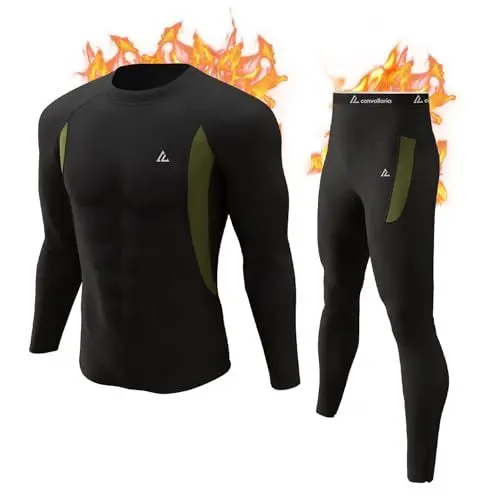 Produktbild: CL convallaria Thermounterwäsche Herren Funktionsunterwäsche Skiunterwäsche Atmungsaktiv Innenfleece Thermo Unterwäsche Set Weich Thermounterhemd Thermounterhose für Männer, Schwarz