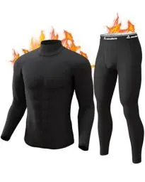 Produktbild: CL convallaria Thermounterwäsche Herren, Funktionsunterwäsche Skiunterwäsche Atmungsaktiv Innenfleece Winter Thermowäsche Warm Thermounterhemd Thermounterhose für Männer, Turtle Neck-Schwarz