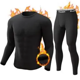 Produktbild: CL convallaria Thermounterwäsche Herren, Funktionsunterwäsche Skiunterwäsche Atmungsaktiv Innenfleece Winter Thermowäsche Warm Weich Thermounterhemd Thermounterhose für Männer, Schwarz
