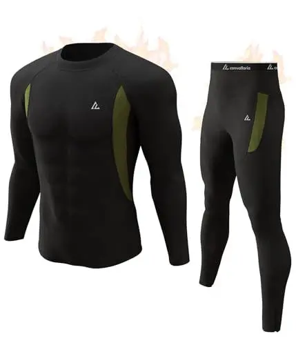 Produktbild: CL convallaria Thermounterwäsche Set Winter Jagdausrüstung Sport Lange Unterhose Unterhose Oberteil Mittelschwer, A - Schwarz