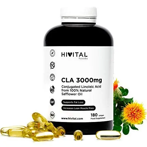 Produktbild: CLA (Konjugierte Linolsäure) 3000 mg pro Dosis. 180 Softgel-Kapseln für 2 Monate Behandlung. 100% natürlichem Saflor-Pflanzenöl. Hergestellt von HIVITAL