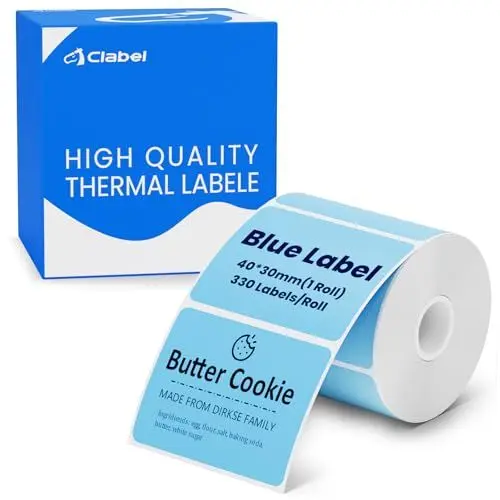 Produktbild: CLABEL 1 Rolle 40x30mm Thermo Blau Etikettenband für Etikettendrucker Selbstklebend Klebeetiketten zum Beschriften Aufkleber für Schule Unternehmen Geschäft Zuhause Preis, 330 Stück/Rolle(1,57