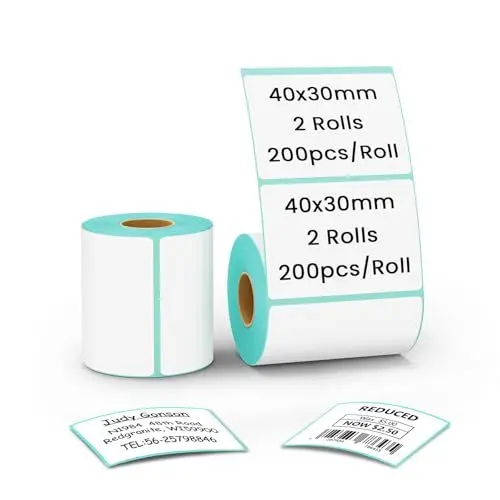 Produktbild: CLABEL 2 Rollen Weiß 40x30mm Etikettenband für 221B 220B 230B 320B Etikettendrucker selbstklebend Thermo Etiketten für Etikettiergerät Ersatz für Zuhause Barcode, 200 Etiketten/Rolle(1,57