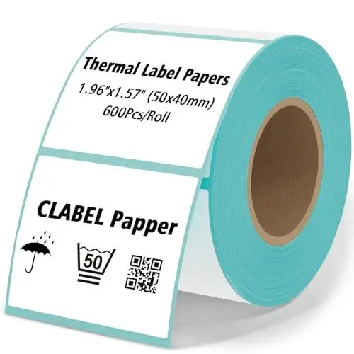 Produktbild: CLABEL 600 Stück 50x40mm Thermo Weiße Etiketten Selbstklebend, Direkte Thermo-Etikettenaufkleber Kompatibel mit Desktop-Etikettendrucker zum Beschriften Aufkleber für Haus Barcode Geschäft Schule Büro