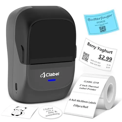 Produktbild: CLABEL Etikettendrucker Selbstklebend Bluetooth 221B Mini Thermo Etikettiergerät Tragbar Beschriftungsgerät Selbstklebend Kompatibel mit Handy & PC Label Printer für Barcode Einzelhandel Büro Grau