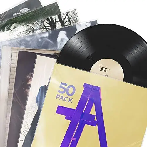 Produktbild: Claev Schallplattenhüllen für Albumcover, 50 durchsichtige Außenhüllen aus Kunststoff zum Schutz von 12“/30 cm LP-Vinyl-Schallplattenalben, 32,5 x 32,5 cm und 3 mil dick