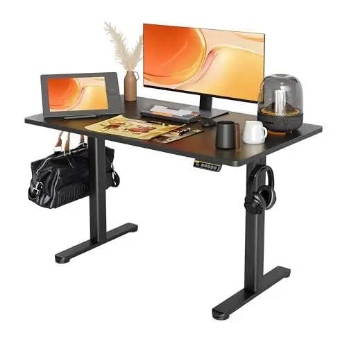 Produktbild: Claiks Schreibtisch Höhenverstellbar Elektrisch, Höhenverstellbarer Schreibtisch 120x60 cm, Standing Height Adjustable Desk, Schwarz Gestell/Schwarz Oberfläche