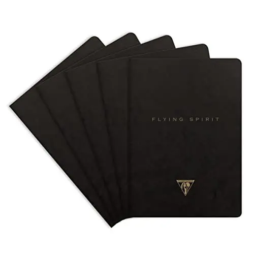 Produktbild: Clairefontaine 102536C - Packung mit 5 Hefte Flying Spirit liniert DIN A5 48 Blatt, Schwarz Motiven sortiert, 1 Pack