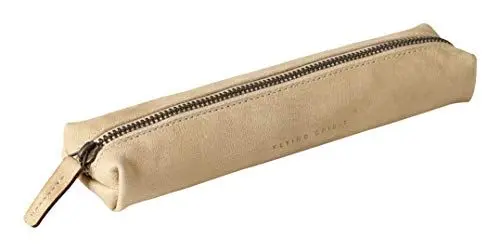 Produktbild: Clairefontaine 103511C Schlampermäppchen (Flying Spirit aus Leder, klein, rund, 19,5 x 4,5 x 2,3cm) 1 Stück beige