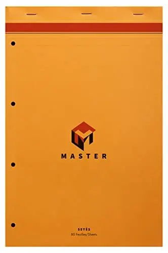 Produktbild: Clairefontaine 10754C - Schreibblock / Notizblock Calligraphe Master, kopfseitig geheftet, 4-fach gelocht, A4+ 21x31,8 cm, 40 Blatt, französische Lineatur, 80g, ideal für Meetings, Orange, 1 Stück