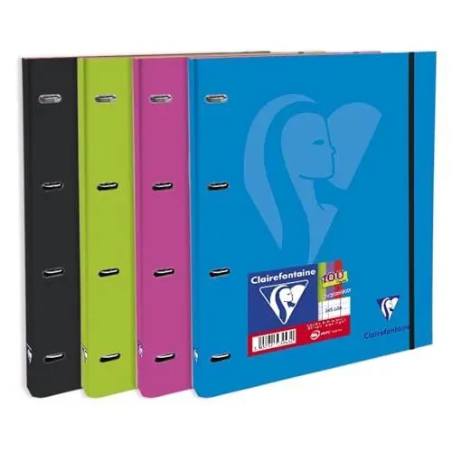 Produktbild: Clairefontaine 130943C - Festes Ringbuch Mimesys mit Ringbucheinlagen kariert mit Kopfleiste und 4 Farbrändern DIN A4, 21x29,7cm, 100 Blatt, kariert, 1 Stück farbig sortiert