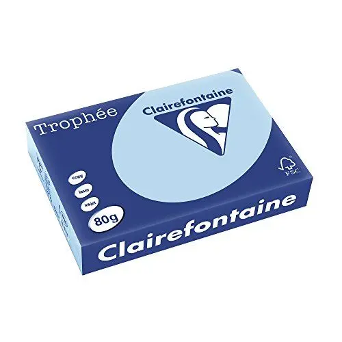 Produktbild: Clairefontaine 1798C Druckerpapier Trophée, für alle Laserdrucker, Kopierer und Tintenstrahldrucker, DIN A4 (21 x 29,7 cm), 80g, 1 Ries mit 500 Blatt, Hellblau