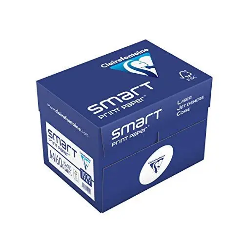 Produktbild: Clairefontaine 1929C - Karton mit 5 Ries Druckerpapier / Kopierpapier Smart Print, extraweiß, DIN A4, 60g, 500 Blatt x 5, Weiß, 1 Karton