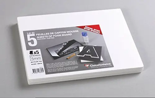 Produktbild: Clairefontaine 193657C Packung (mit 5 Schaumkartons, DIN A4, 21 x 29,7 cm, 5 mm, säurefrei, leicht und fest, geeignet für Dekorationsarbeiten, zur Bilderrahmung, zum Modellieren) 5er Pack weiß