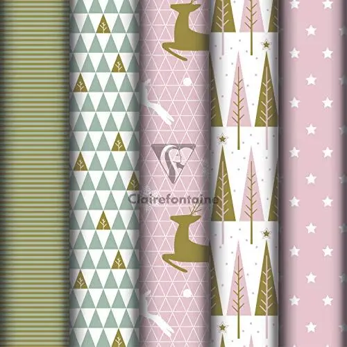 Produktbild: Clairefontaine 201965AMZC - Karton mit 10 Rollen Geschenkpapier Excellia 5mx0m70 80g, sortierte Motiven Cocooning