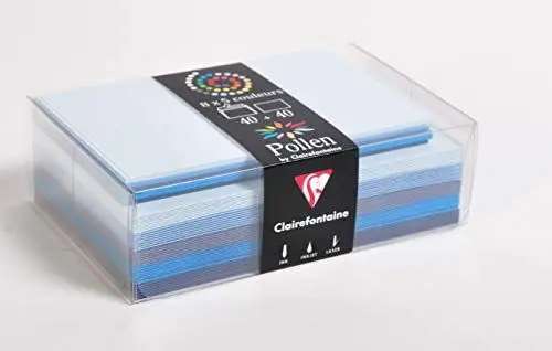 Produktbild: Clairefontaine 20861C – Set mit 40 Umschlägen 9 x 14 cm + 40 einfache Karten 8,2 x 12,8 cm, Motiv: Blau, Einladungen, Einladungen, Geschenke.
